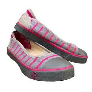 UGG Gray and Pink Striped Flats